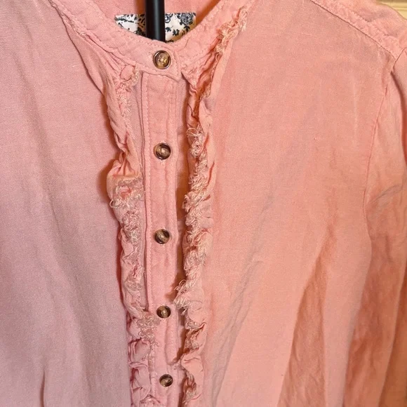 Pilcro By Anthropologie Pink Ruffled Button Down Shirt - Picture 5 of 7